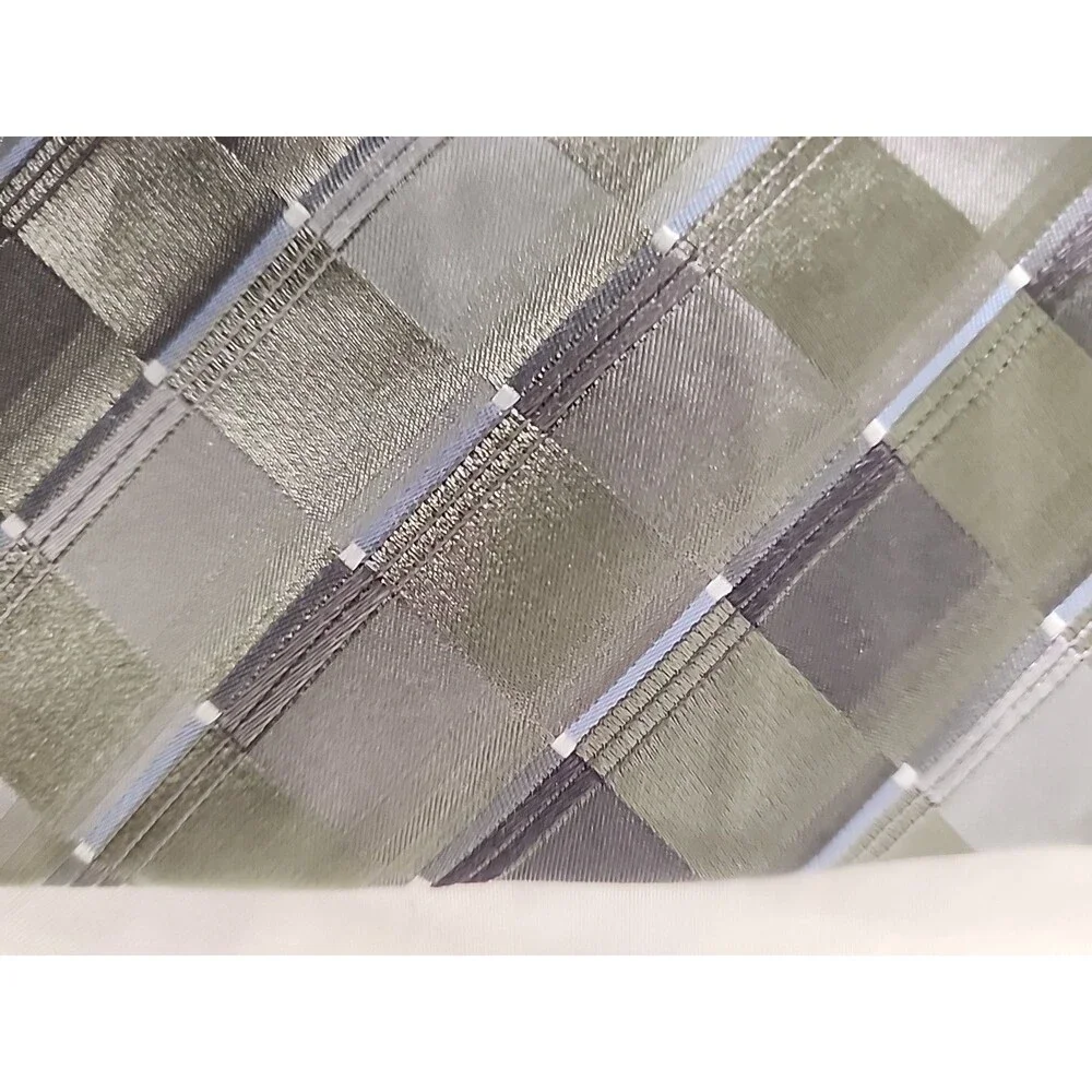 Calvin Klein Men's Tie Polyester Silk Blend Necktie Grid Pattern Green And Gray